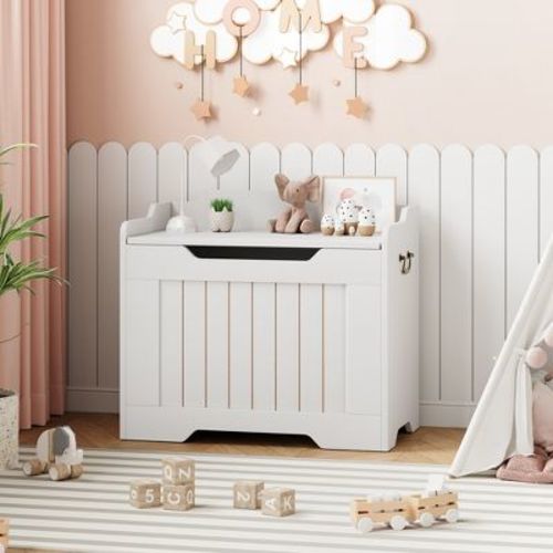 Toy Storage Chest with Safety Hinge - 350lb Capacity Wooden Trunk Bench for Playroom & Entryway