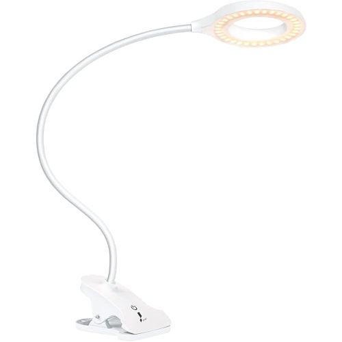 Desk Lamp, JKSWT Clip on Light Reading Light Ring Light LED with 3 Color Modes, 9 Brightness Dimmer, 60 pcs LEDs, Touch-Sensitive Control Pane, 360 ° Flexible Gooseneck Bed Light