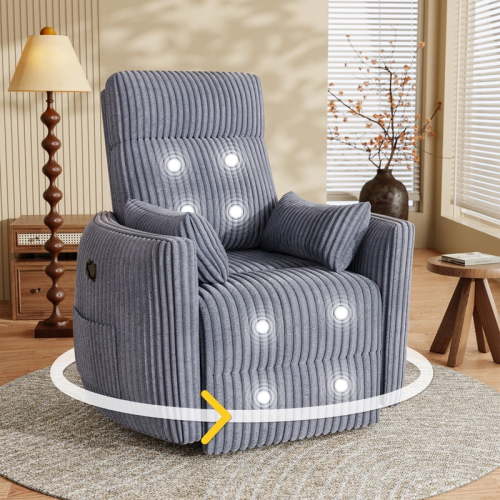 Homall 360° Power Swivel Recliner High Back Adult Rocker Recliner Chair with 2 Pillows for Nursing Expectant Mothers,Corduroy Gray