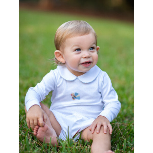 Blue Feather Turkey Pima Bloomer Set, Light Blue Bitty Dot - Milly Marie Pima | Maisonette