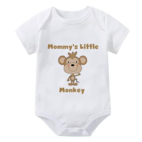 WOOYONGING Mommy's Little Monkey Going Home Hospital Outfit for Baby Short Sleeve Baby Girl Romper White Baby Onsies0-3 Month