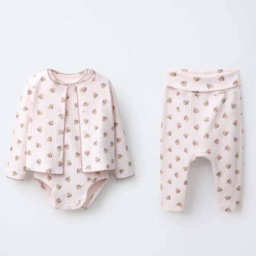 FLORAL PRINT JACKET, BODYSUIT, AND LEGGINGS SET - Pink | ZARA United States