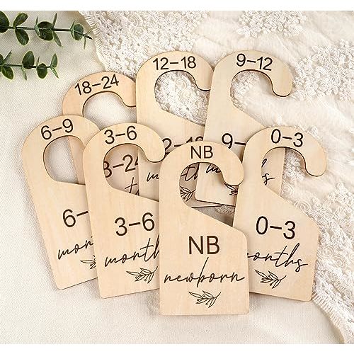 HOUISM Beautiful Baby Closet Dividers for Clothes Organizer - Wooden Double-Sided Gender Neutral Size Dividers from Newborn to 24M for Nursery Decor & Organization Baby Party Gift Set