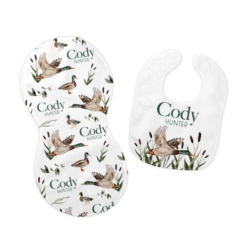 Duck Bib and Burp Cloth Set, Mallard Duck Bib, Mallard Duck Burp Cloth, Duck Hunting Nursery, Personalized Duck Bib, B33