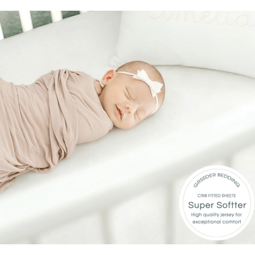 GRSSDER Jersey Crib Sheets for Boys and Girls, Stretchy Ultra Soft Crib Fitted Sheets Set 2 Pack, Universal Fit All Standard Crib Mattress Pads Safe and Snug, Natural White