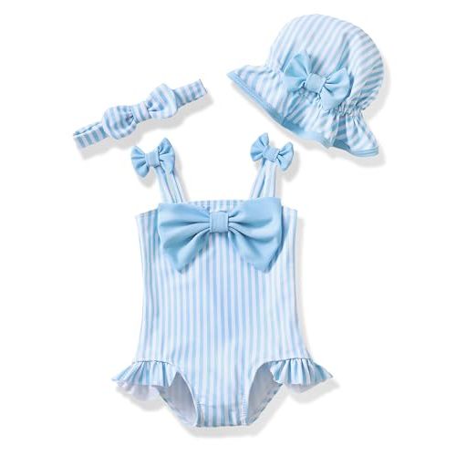 Renotemy Baby Girl Swimsuit Infant Bathing Suit Swimwear Sleeveless Bikini Tankini Toddler Girl One-Piece Swimsuit with Hat