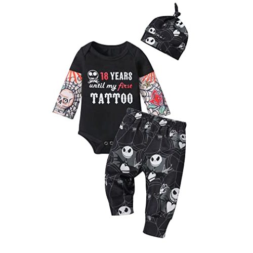 Baby Boy Clothes Tattoo Sleeve Funny Romper Bodysuit+Pants 3PCS Infant Outfits Set