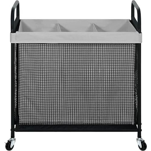 STO STO Laundry Hamper 3 Section, 120L Rolling Laundry Sorter Cart with Removable and Washable Liner Bag, Rolling Clothes Hamper with Metal Handle for Laundry Room and Bedroom, Gray