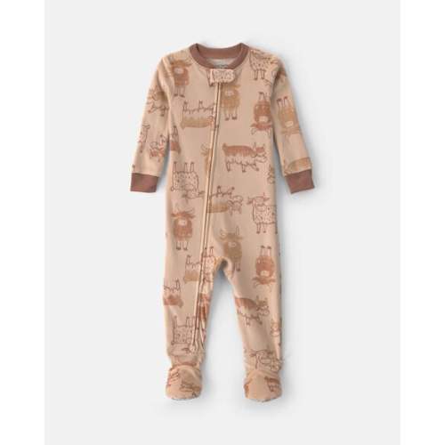 Baby Boy 1-Piece Cow 2-Way Zip DreamPlush Snug Fit Footed Pajama - Brown | Carter's