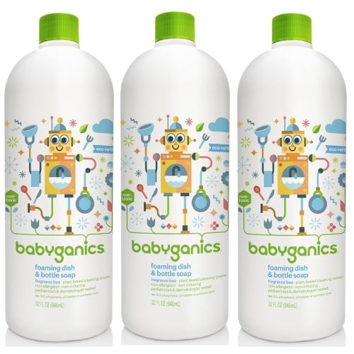 Babyganics Foaming Dish and Bottle Soap Refill, Fragrance Free, 32 Ounce, 3 Pack