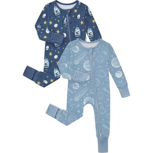 Yoofoss Rayon Made From Bamboo Baby Pajamas 2pcs Newborn Sleepers For Boy Girl Clothes, 9-13 Months Footed Pajamas Zipper Baby Pjs with Mitten
