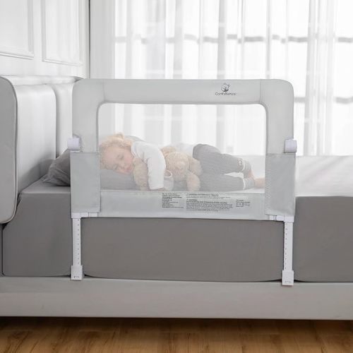 ComfyBumpy Premium Adjustable Bed Rail for Toddlers, Swing-Down Safety Guard, Height Adjusts 24.4"–32.3" H, 35.5" Regular Length, Sturdy Steel & Breathable Mesh, for Twin, Full & Queen, Gray, 1-Pack