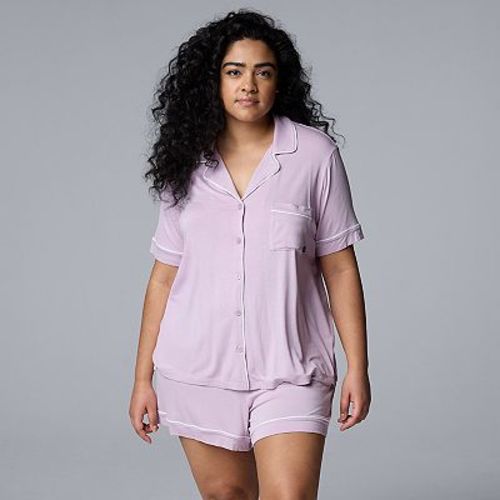 Plus Size Simply Vera Vera Wang Basic Luxury Short Sleeve Notch Pajama Top & Pajama Boxer Shorts Set
