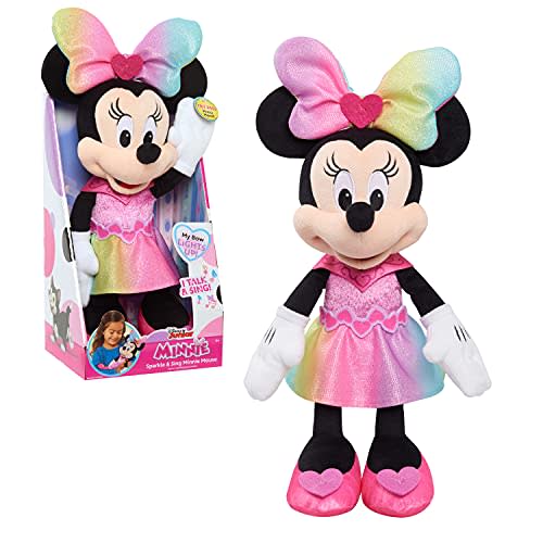 Disney Junior Minnie Mouse Sparkle and Sing Minnie Mouse, Large 13 Inch Feature Plush with Lights and Sounds, Kids Toys for Ages 3 Up by Just Play