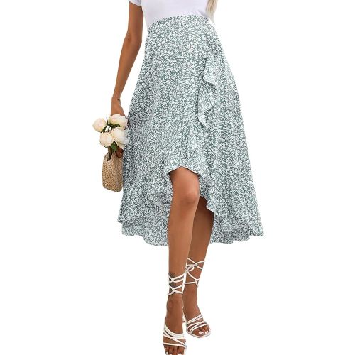 FUNJULY Maternity Skirt Women's High Waist Maternity Skirts Ruffled Tiered Casual A Line Swing Boho Skirts for Women