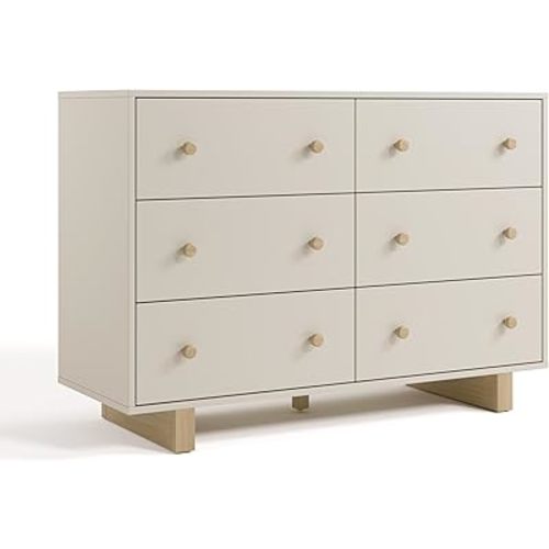 Storkcraft Texas 6 Drawer Dresser (Frosted Oat/Driftwood) – GREENGUARD Gold Certified Baby Dresser, Interlocking Drawer System for Nursery & Kids’ Bedroom, Brown Chest for Kids Bedroom