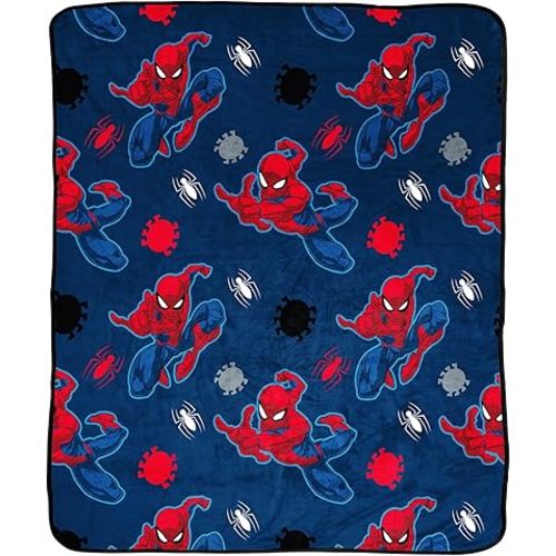 Marvel Spiderman Plush Throw Blanket - Measures 50 x 60 Inches - Kids Super Soft Blue Fleece Superhero Bedding