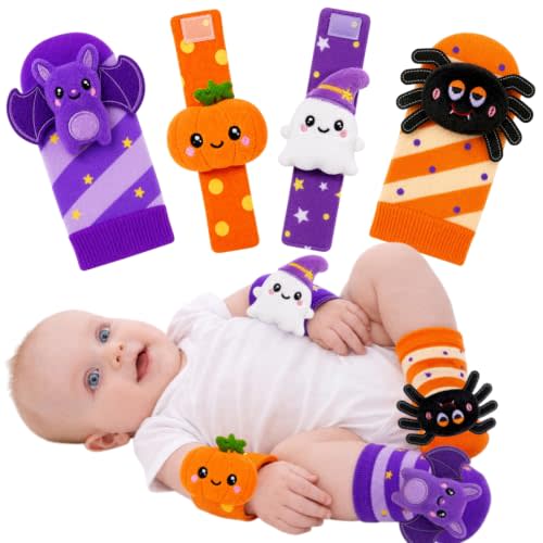 Halloween Baby Wrist Rattle Socks and Foot Finder Set, Toys for Babies