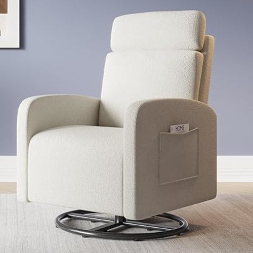 Avenco Glider Chair for Adults, Recliner Rocking Chair for Living Room, Bedroom and Office, Upholstered Fabric Nursery Rocking Chair, Tool-Free Assembly, White