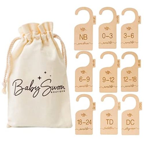 Beautiful Wooden Baby Closet Dividers for Clothes - Double-Sided Organizer from Newborn to 24 Months - Adorable Nursery Decor Hanger Dividers Easily Organize your Little Baby Girls or Boys Room