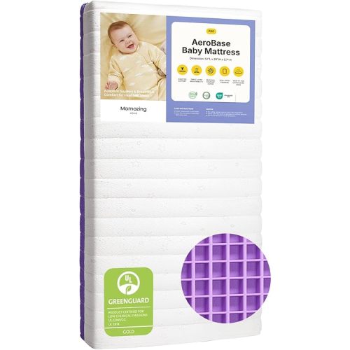 MAMAZING Aerobase Pro Baby & Toddler Crib Mattress – 2 Stage Breathable Mattress, Temperature Balance Fabric Cover, 100% Washable, Oeko-TEX, GREENGUARD Gold & SGS Certified, 52" × 28" × 3.7"