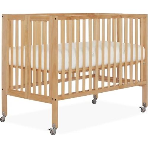 Dream On Me Quinn Full-Size Portable Baby Crib in Natural, GreenGuard Gold & JPMA, Patented Quick Fold System, Adjustable Mattress Support, Smooth Wheels, Compact Design, Safe Sleep Assurance