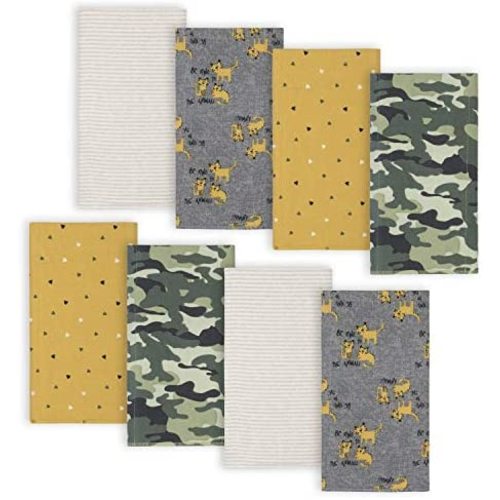 Gerber Baby Boys 8-Pack Flannel Burp Cloths, Tiger Grey, One Size