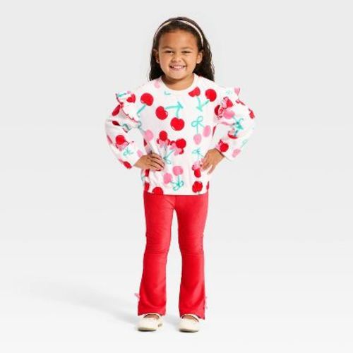 Toddler Girls' 2pc Disney Minnie Mouse Cherry Sweatshirt and Pants Set - Red 12M