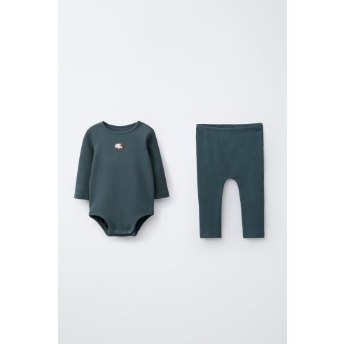 SHEEP EMBROIDERY BODYSUIT AND LEGGINGS SET - Petrol blue | ZARA United States