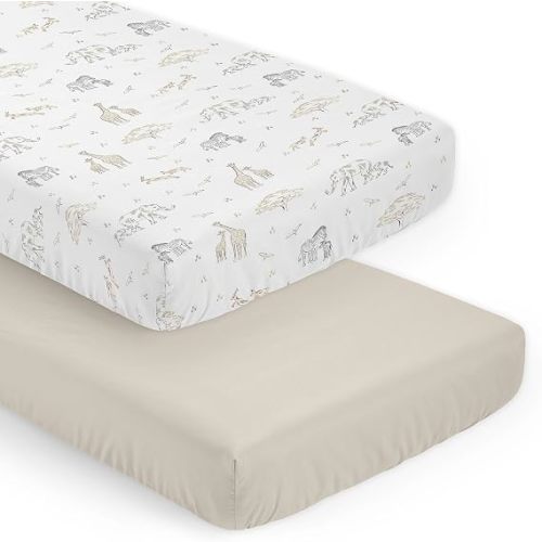 Sweet Jojo Designs Jungle Safari Animals Boy Girl Gender Neutral Unisex Baby Fitted Crib Sheet Set Infant Newborn Nursery Toddler Bed Room Standard Mattress 2p Solid Beige Tan Animal Elephant Wildlife