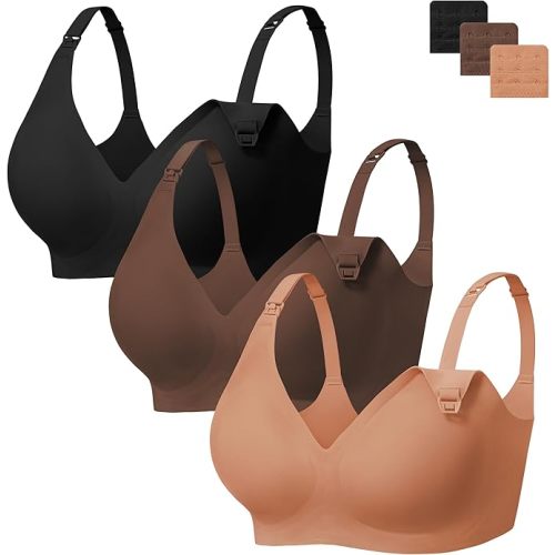 Angelhood 3 Pack Nursing Bras for Breastfeeding Seamless Pregnancy Maternity Bra Wireless Sleep Bralette with Extenders