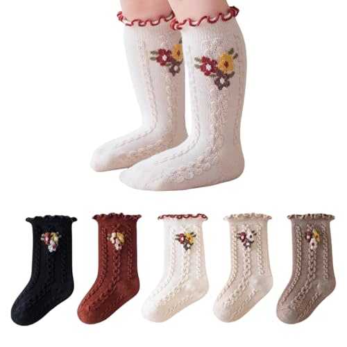 Baby Girls Socks Toddlers Ruffle Socks Girl's Dress Socks Princess Mary Jane Crew Socks 5 Pairs