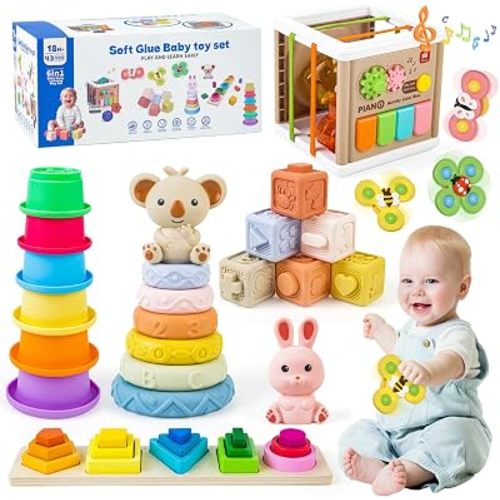 6 in 1 Musical Baby Toys 0-6-12-18 Months, Montessori Sensory Toys for Babies 6 to 12 Months, Infant Teething Sorting Stacking Cups Toys