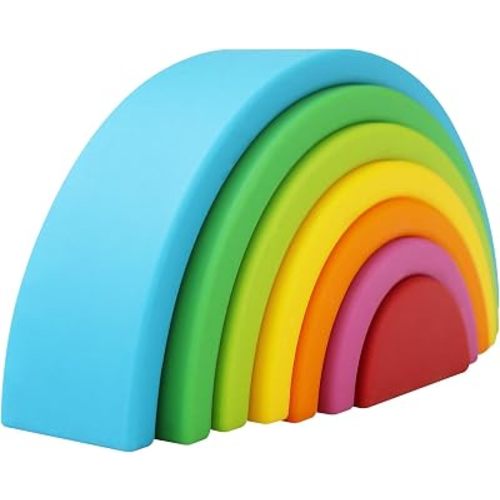 Silicone Stacking Toys for Babies, 7PCS Rainbow Stacker