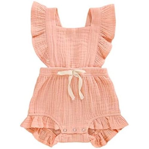 YOUNGER TREE Toddler Baby Girl Ruffled Sleeveless Romper Casual Summer Jumpsuit Cotton Linen Clothes