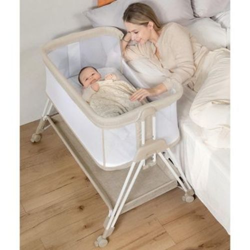 Fodoss Baby Bassinet Bedside Sleeper with Wheels & Storage Tray, Portable Crib for Newborns