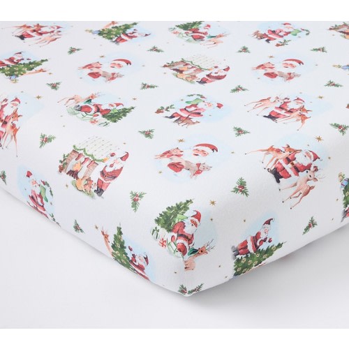 Holly Jolly Santa Organic Crib Fitted Sheet
