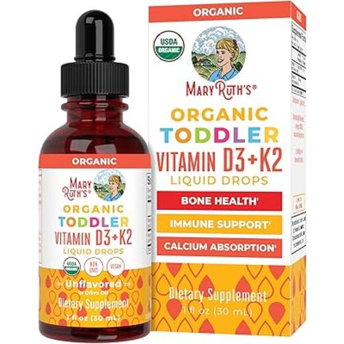 MaryRuth Organics Vitamin D3 | Vitamin K2 | Vitamin D3 K2 Drops | K2 D3 Vitamin Liquid Supplement for Toddlers | Kids Supplement for Calcium Absorption Strong Bones | Vegan | Gluten Free | 1 Fl Oz