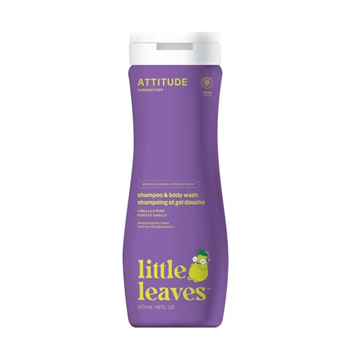 ATTITUDE Shampoo and Body Wash for Kids, EWG Verified Hair and Body Cleanser, Dermatologically Tested Soap, Plant and Mineral Based Bath Products, Vegan, Vanilla & Pear, 16 Fl Oz