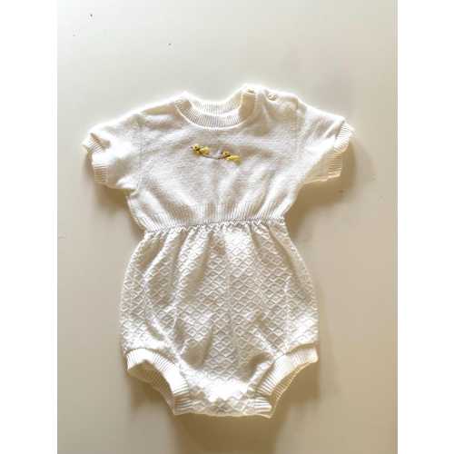 Vintage 60s Baby "Doggie" Knit Romper White One Piece Outfit by Carter's Boy Girl Size 3 Months 14-18 lbs.
