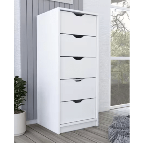 Seafuloy White 5-drawer 17.7 in. Wide Narrow Chest of Drawers