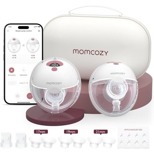 Momcozy M5 Smart APP Controlled Wearable Breast Pump, Hands-Free Wireless Electric Pump, 3 Modes 9 Suction Levels, BPA-Free, Portable Lightweight, 24mm Flange, 2-Pack Cozy Red