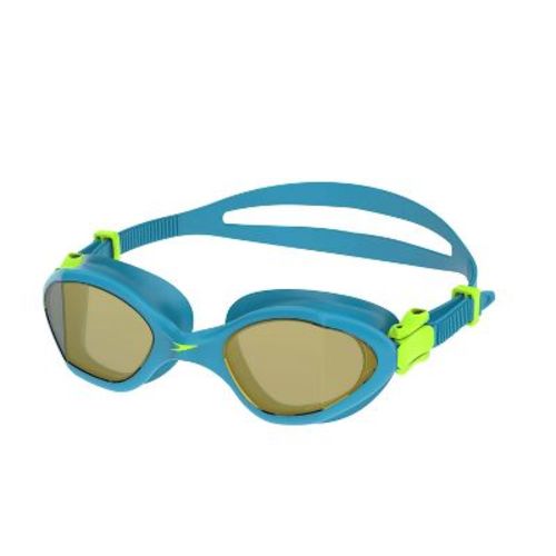 Speedo Junior Amp Mirrored Swim Goggles - Blue/Green: Latex-Free, Anti-Fog, Adjustable Strap