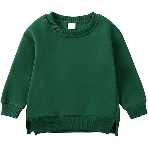 Generic Baby Boys Girls Fleece Sweatshirt Crewneck Solid Cotton Pullover Newborn Infant Warm Basic Sweatshirt Fall Winter Top