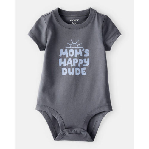 Baby Boy 'Mom's Happy Dude' Short-Sleeve Graphic Bodysuit - Grey | Carter's