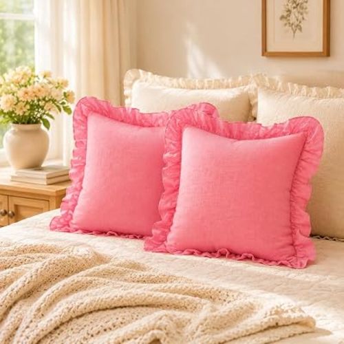 Ruffled Throw Pillow Cover 20x20 Solid Pink