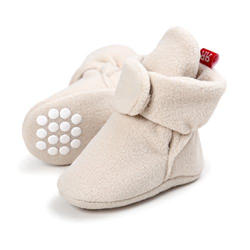 HsdsBebe Unisex Newborn Baby Cotton Booties Non-Slip Sole for Toddler Boys Girls Infant Winter Warm Fleece Cozy Socks Shoes