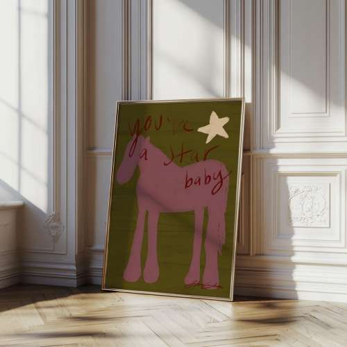 Abstract Horse Oil Painting: Retro Western Art Print, You're a Star, Baby Cowgirl Poster