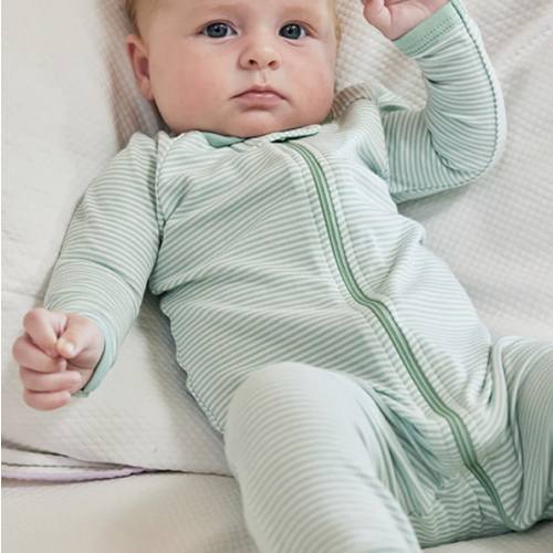LAKE | Baby | Pima Cotton Pajamas | Salt Spray Anchor Stripe Baby Sleeper Parisian Green
