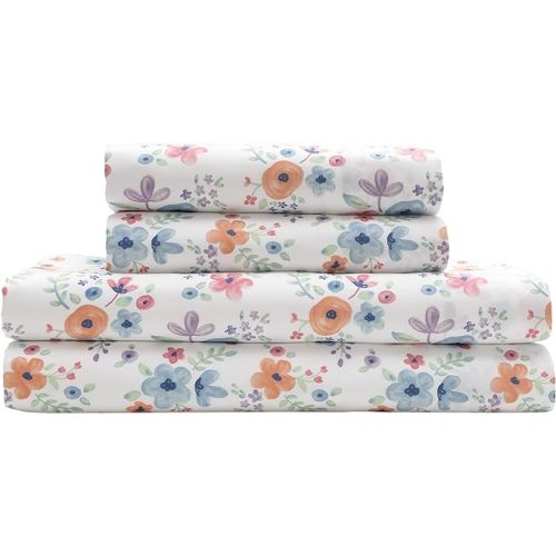 MALLARY BY MATTHEW Kids Super Soft-Soft 100% Microfiber Print Sheet, Watercolor Floral Print, Twin